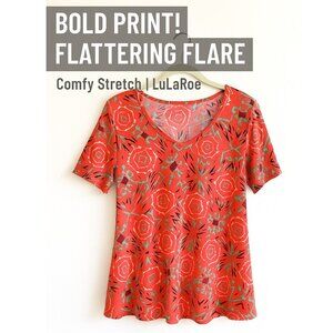 LuLaRoe Coral Geometric Print Flared Hem Tee | Stretchy, Size Small